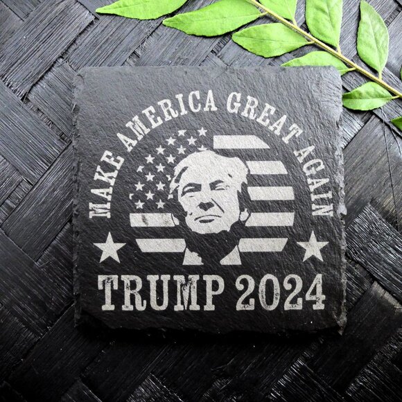 Donald Trump 2024 July 13 Assassination FIGHT Never Surrender Slate Coaster Set - Picture 8 of 15